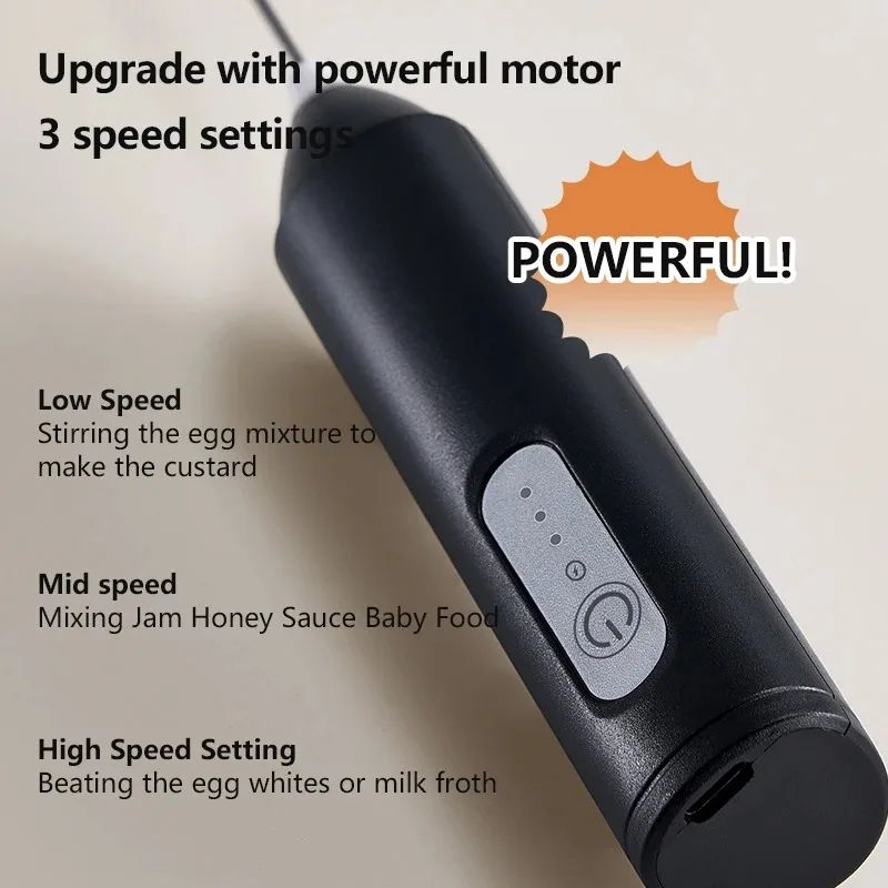 Rechargeable Electric Milk Frother 3-Speed Handheld Foam Maker – Coffee Mixer & Egg Beater Tool