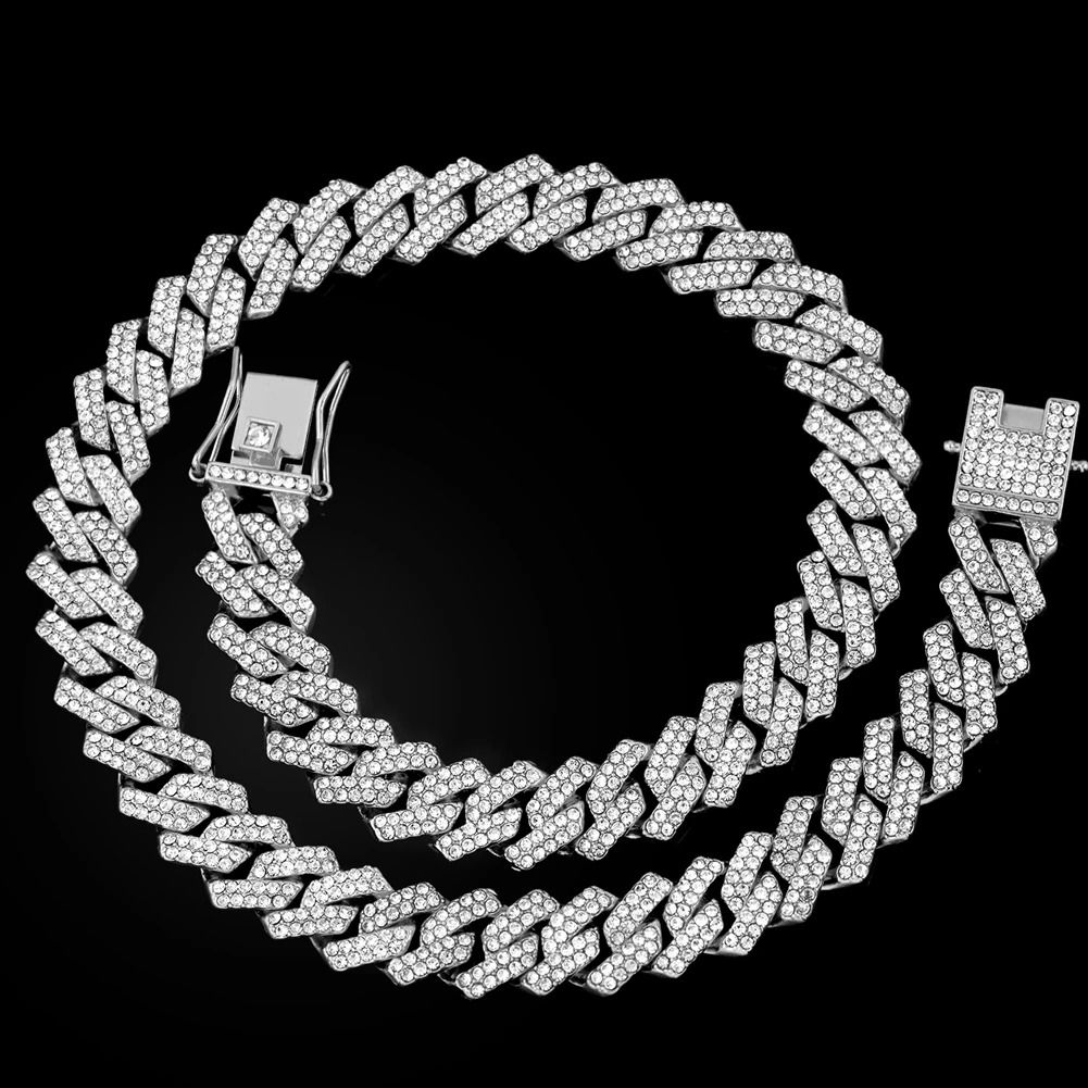 Iced Cuban Chain Necklace 20 Inch Hip Hop Style Diamond Look Unisex Jewelry