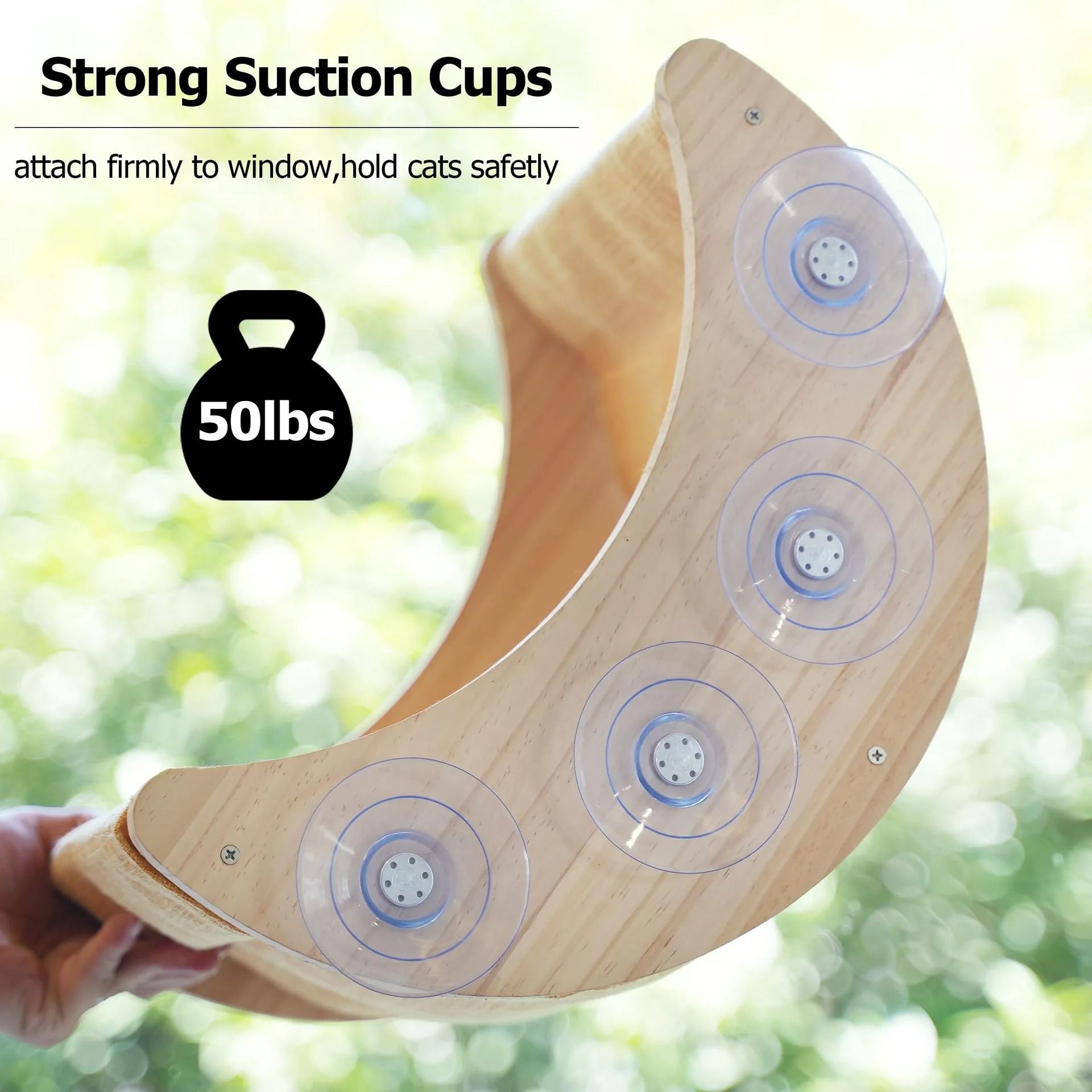 Wooden Cat Window Hammock with Strong Suction Cup Mount