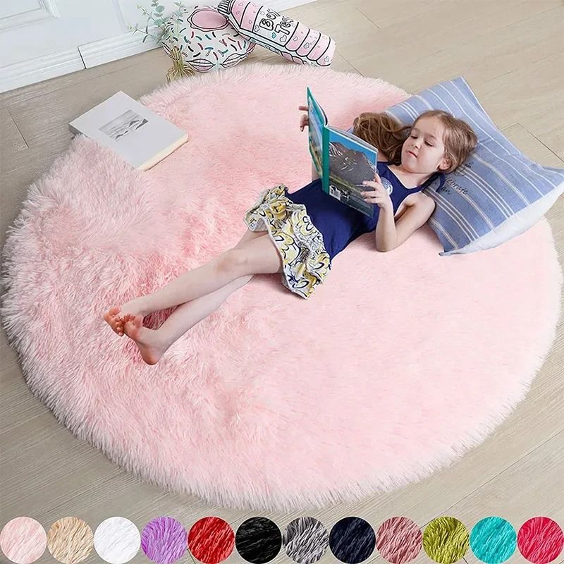 Ultra-Soft Fluffy Round Rug | Shaggy Faux Fur Carpet for Girls Bedroom & Nursery