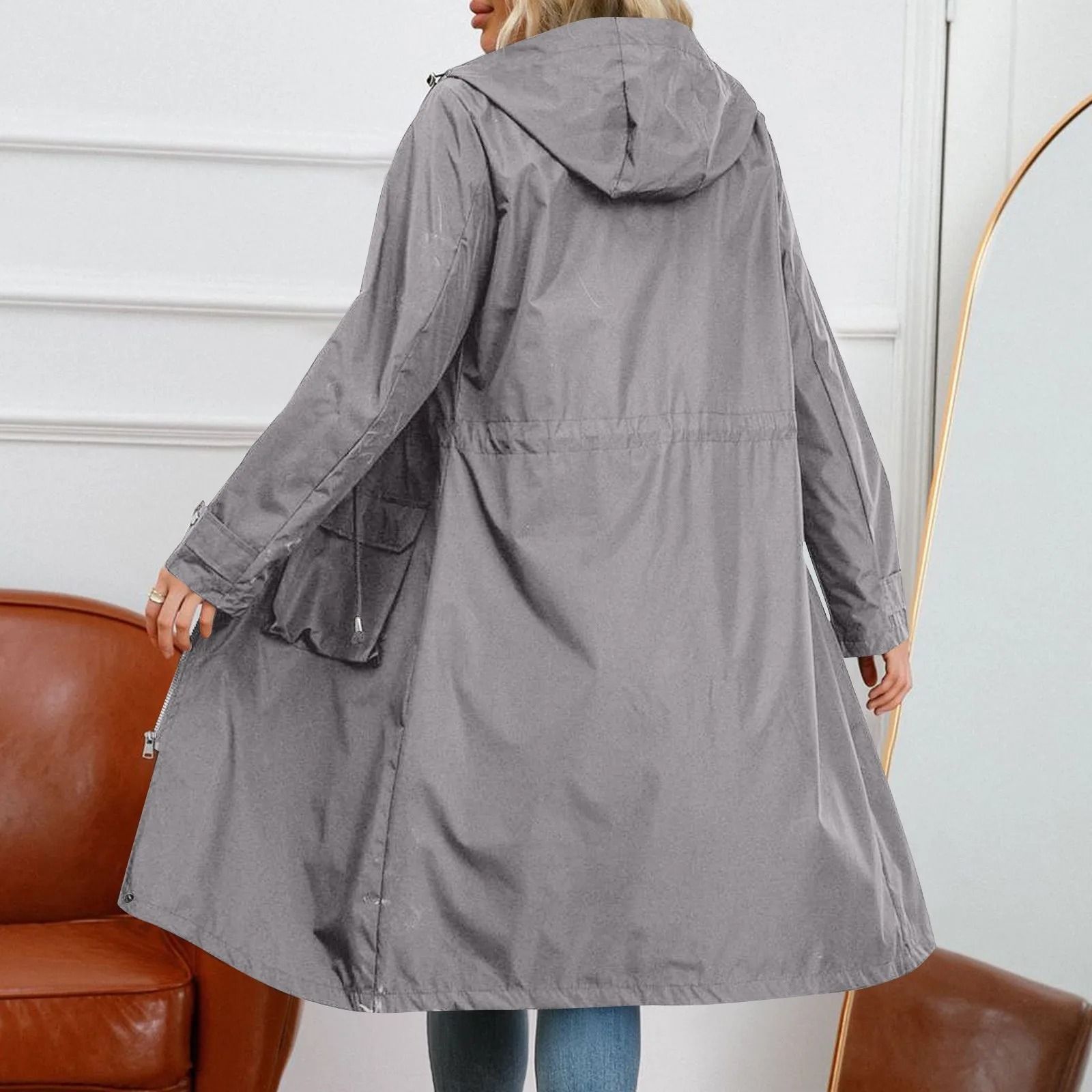Womens Hooded Long Sleeve Oversized Trench Coat in Elegant Street Style