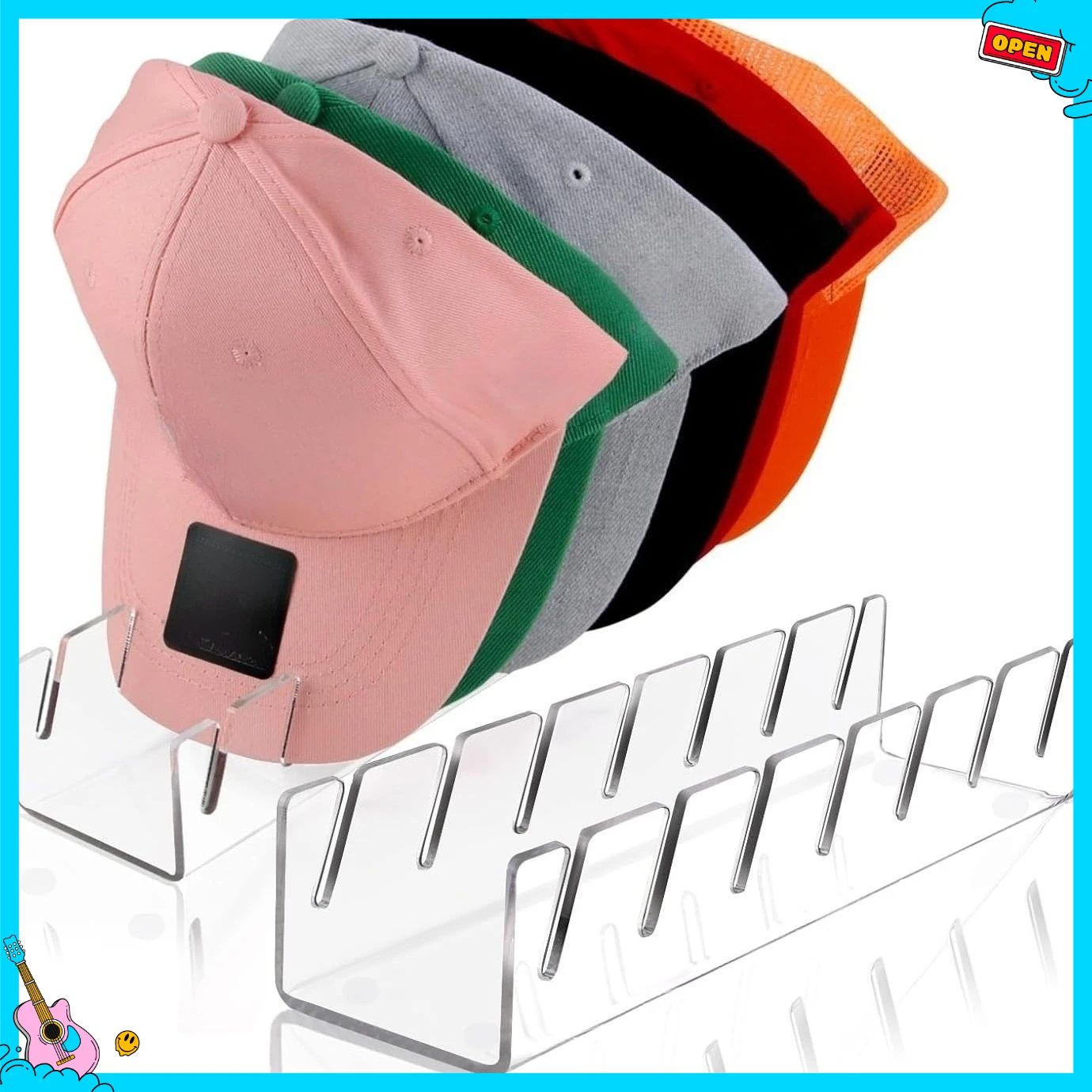 Acrylic 7-Slot Baseball Cap Organizer Stand – Clear hat storage rack for Neat, No-Crush Cap Display