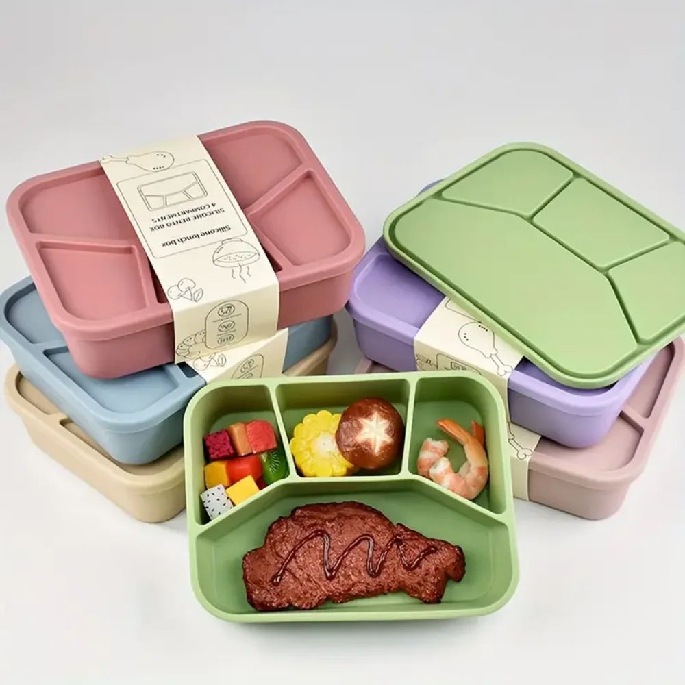 4-Pack Silicone Bento Box Set – Leak-Proof Divided Meal Prep Lunch Containers for Work & Travel