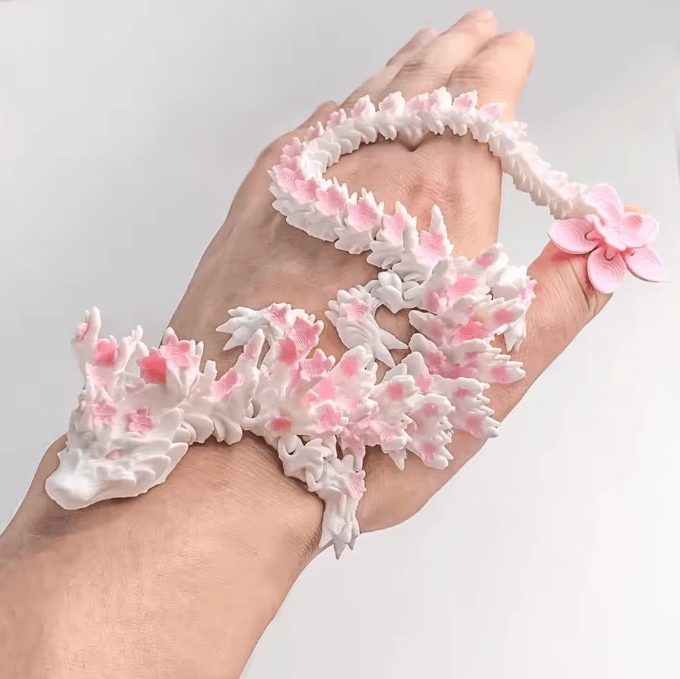 3D Printed Cherry Blossom Dragon – Articulated Movable Joint Dragon Desk Decor (5.9–9.8 Inches)
