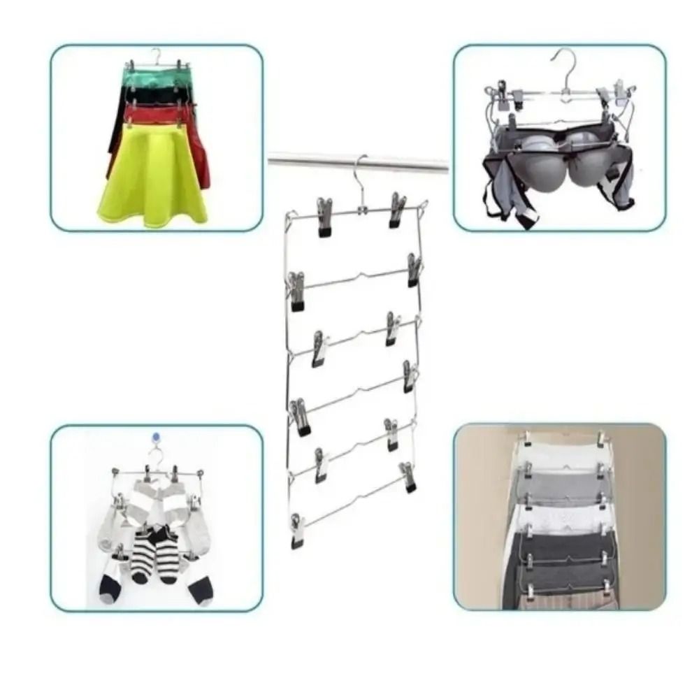 4 Tier Stainless Steel Pants Hanger Non Slip Skirt Rack with Adjustable Clips