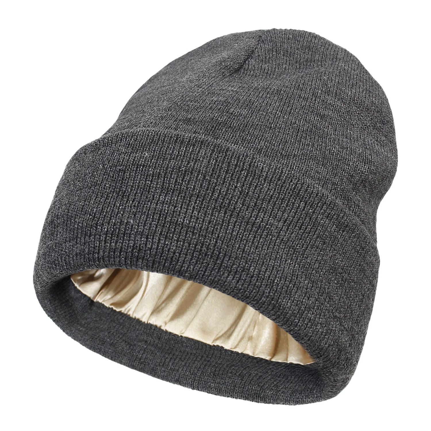 Winter Silk Lining Beanie, Unisex Anti Static Hat, Slouchy Warm Cuffed Skullies, Satin Lined Hair Cover Sleep Cap