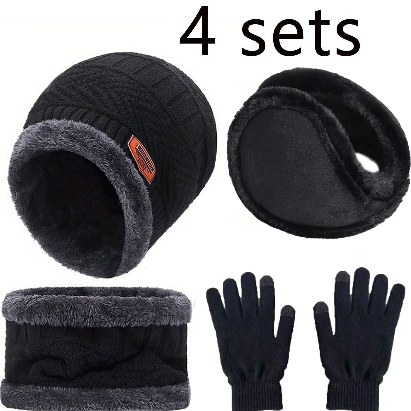 Winter Warm Velvet Hat Scarf and Gloves Set (2/4pcs) for Men and Women