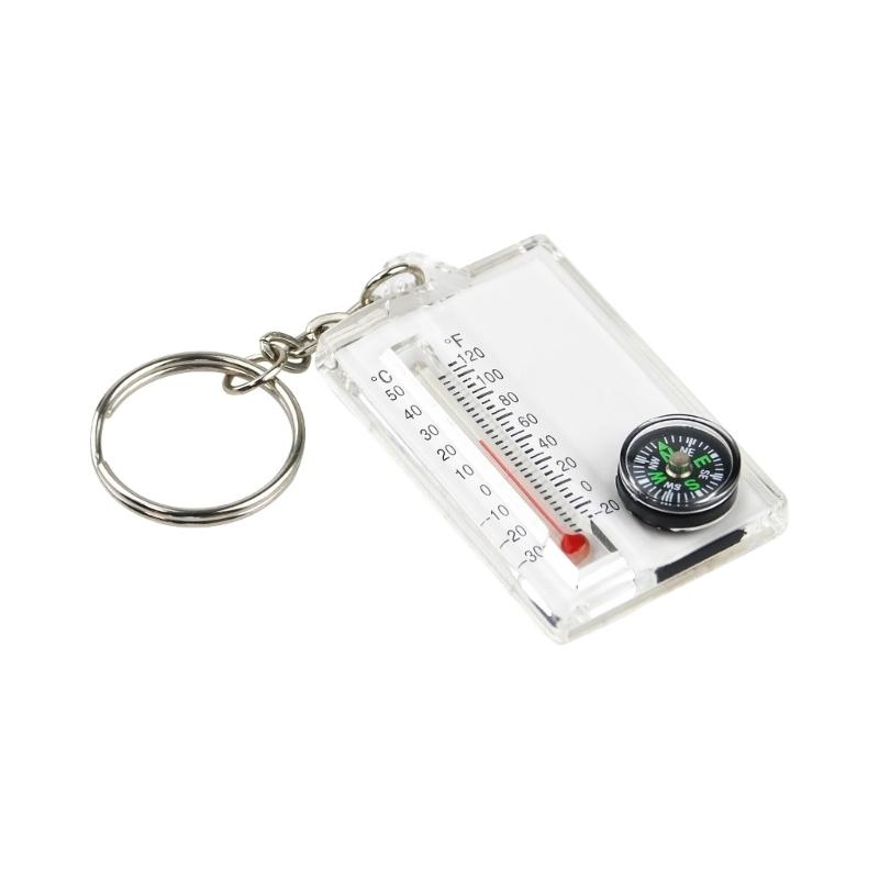 Mini Survival Compass Keychain with Thermometer Portable Hiking Gear