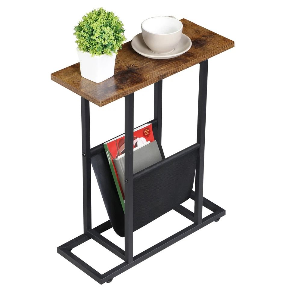 Slim Narrow End Table with Magazine Holder Rustic Side Table for Small Spaces