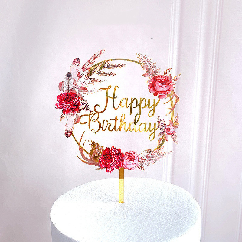 Happy Birthday Flower Color Printed Cake Insert for Baby Shower Party Dessert Decoration