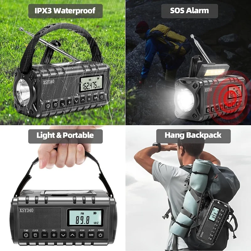 Multifunctional Solar Hand Crank Emergency Radio with Weather Alert, Flashlight, SOS Alarm & USB Charging