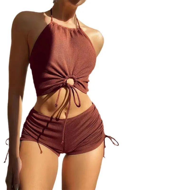 Solid Halter Strapless Bikini Top Set