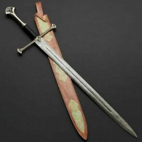 34 Inch Narsil Sword - Hand Forged with Premium Damascus Steel and a Black Leather Hand