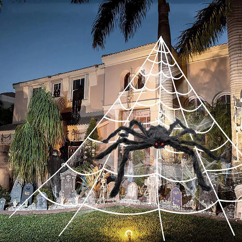 Extra Large Halloween Triangle Spider Web – 5M/7M Elastic Simulated Spider Web Decoration