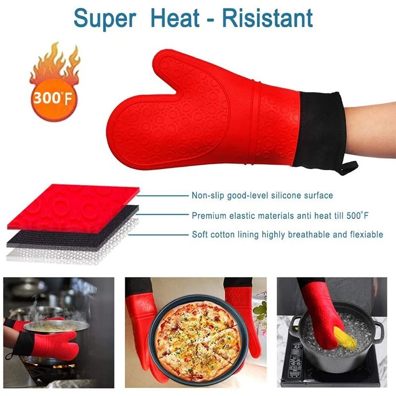 Professional Heat Resistant Oven Gloves – Non-Slip Silicone BBQ Mitts with Soft Inner Lining for Cooking, Baking & Grill