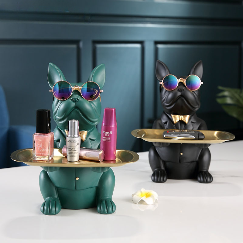 Animal Statue Creative Ornament, Multi Functional Bulldog Tray, Living Room Bedroom Storage Decoration