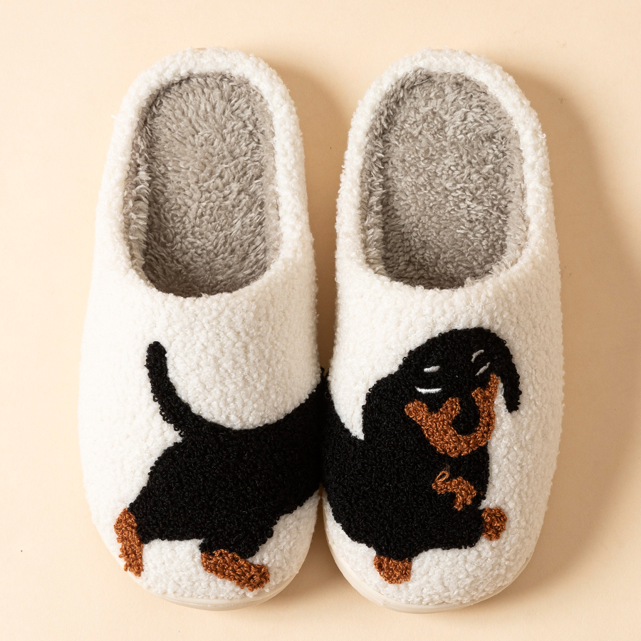 Cartoon Dachshund Dog Slippers for Women Cozy, Warm, and Lightweight Indoor Winter Slippers