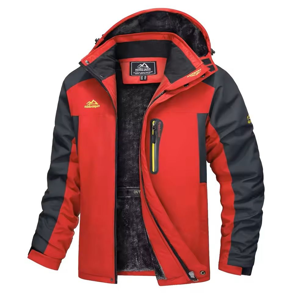 Mens Waterproof Ski Jacket with Fleece Lining and Removable Hood