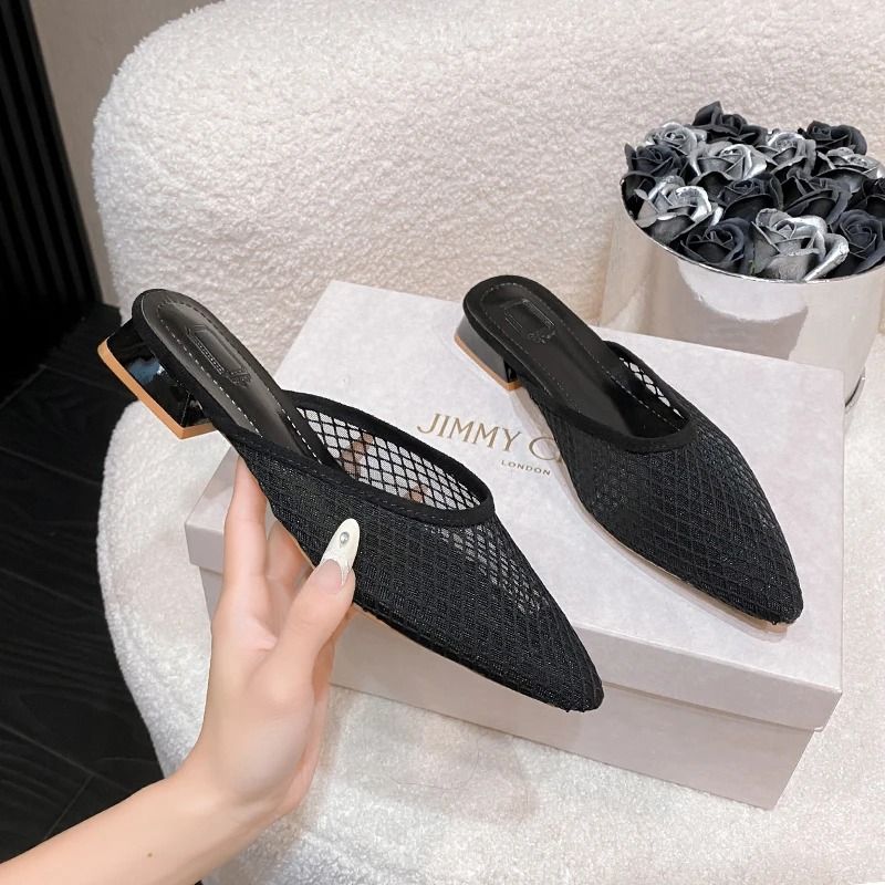 Designer Pointed-Toe Mesh Mules – Elegant Summer Beach Flat Slides