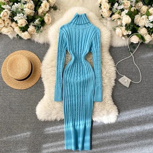 Seoulish Autumn Winter Twist Women's Wrap Knitted Bodycon Long Sleeve Sheath Dress