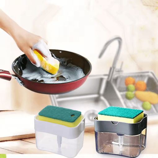 Press Type Dishwashing Brush with Soap Dispenser Automatic Cleaning Pot Brush