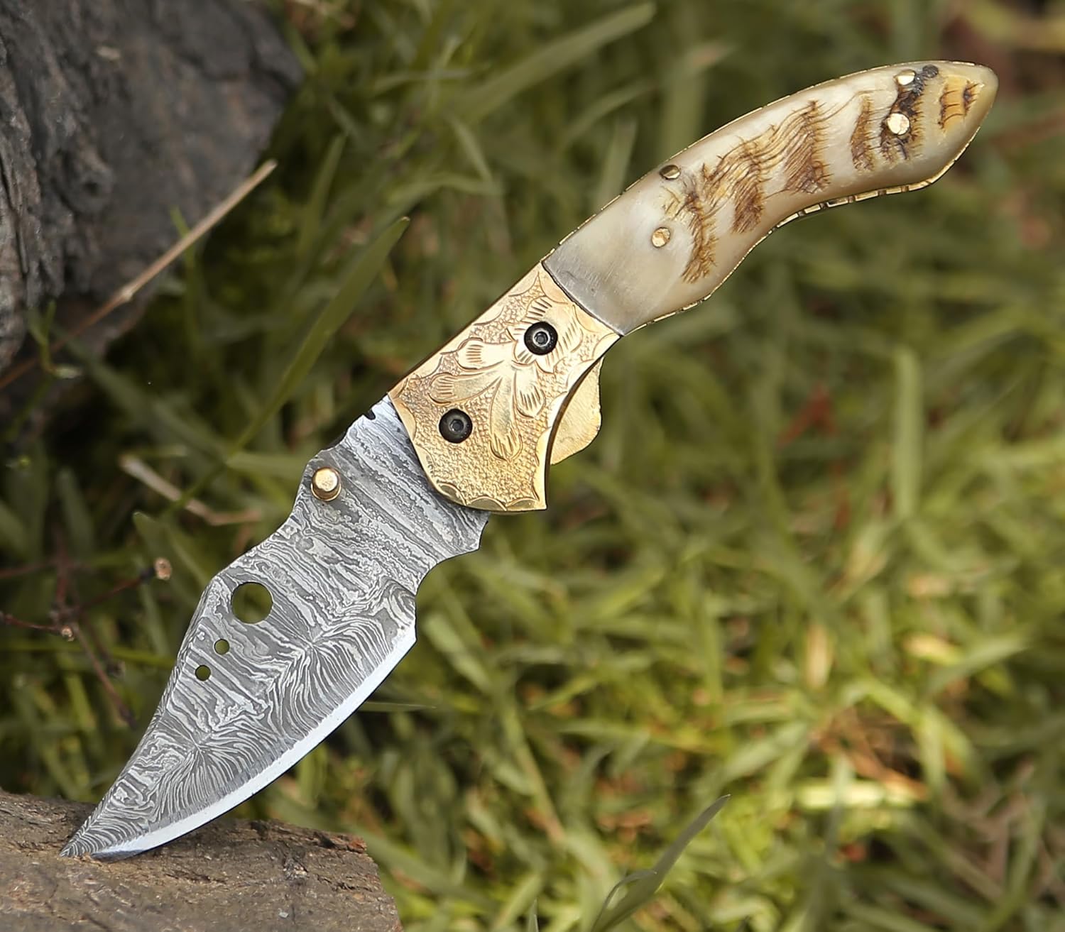 Pocket Knives & Folding Knives for Men & Women Personalized Engraved High Carbon Steel Damascus Blade