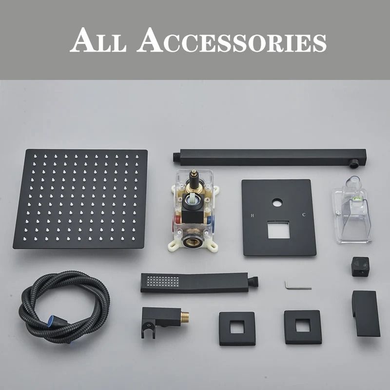 Matte Black rainfall shower set Wall Mounted bathroom shower faucet with LED Shower Head Mixer Tap