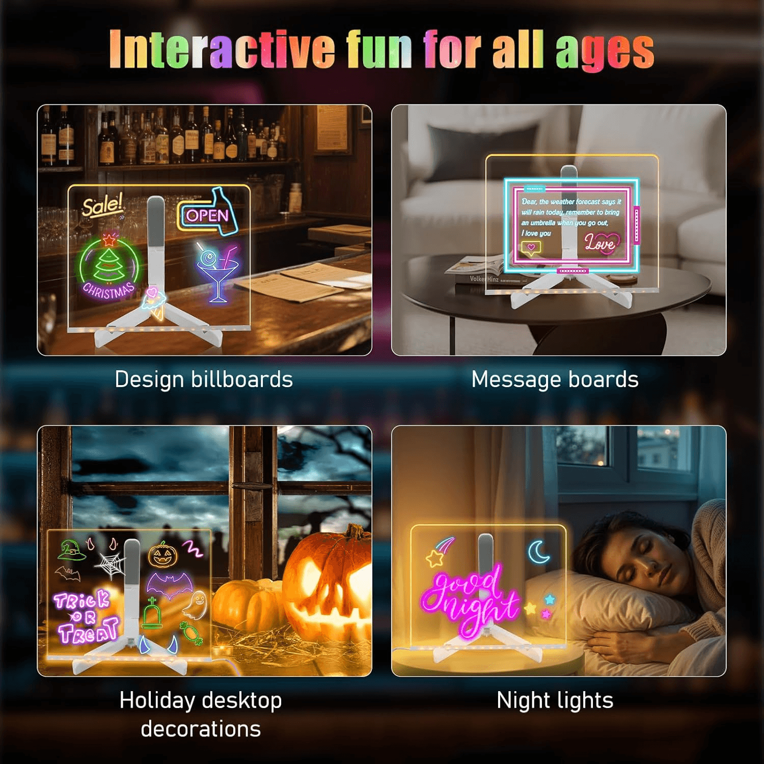 LED Message Board, Reusable Glowing Acrylic Notes & Drawing Surface for Home or Business