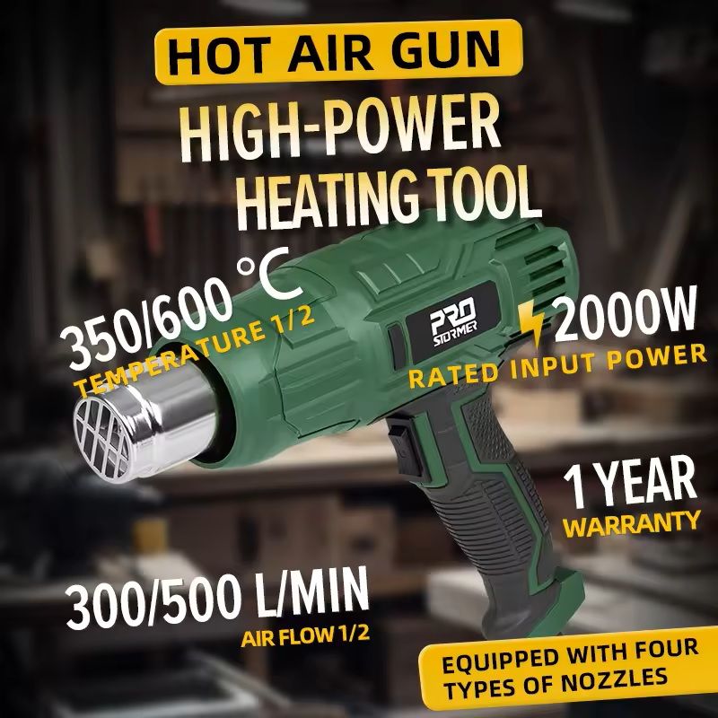 Electric Heat Gun with Adjustable Temperature and Nozzle Attachments