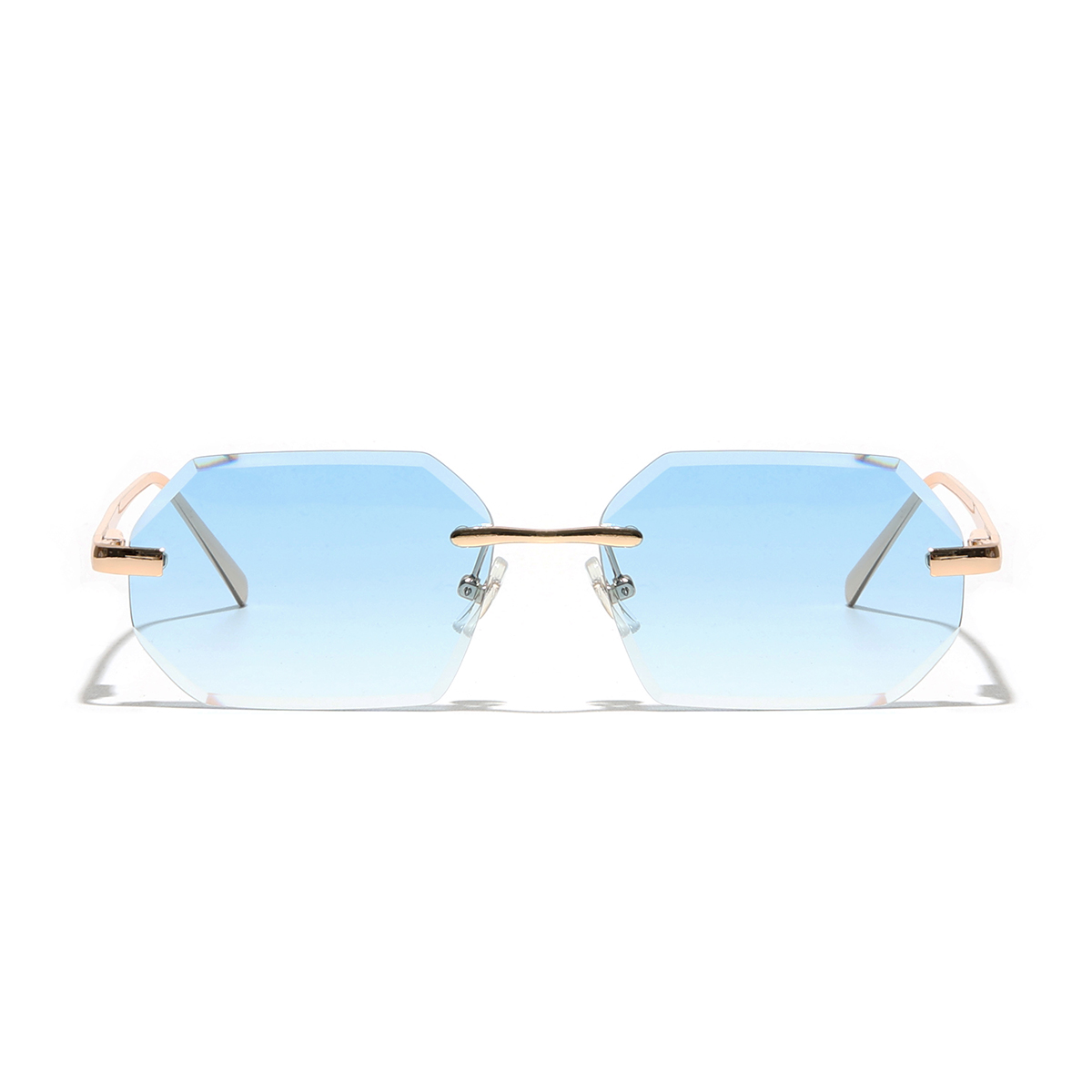 Rimless Designer Sunglasses with Diamond Cut Lens Frameless Metal UV Protection Shades