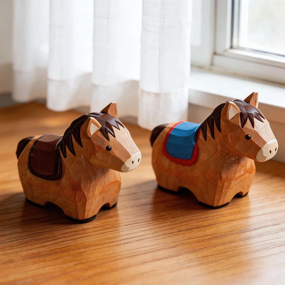 Handmade Wooden Horse Figurine Rustic Decor