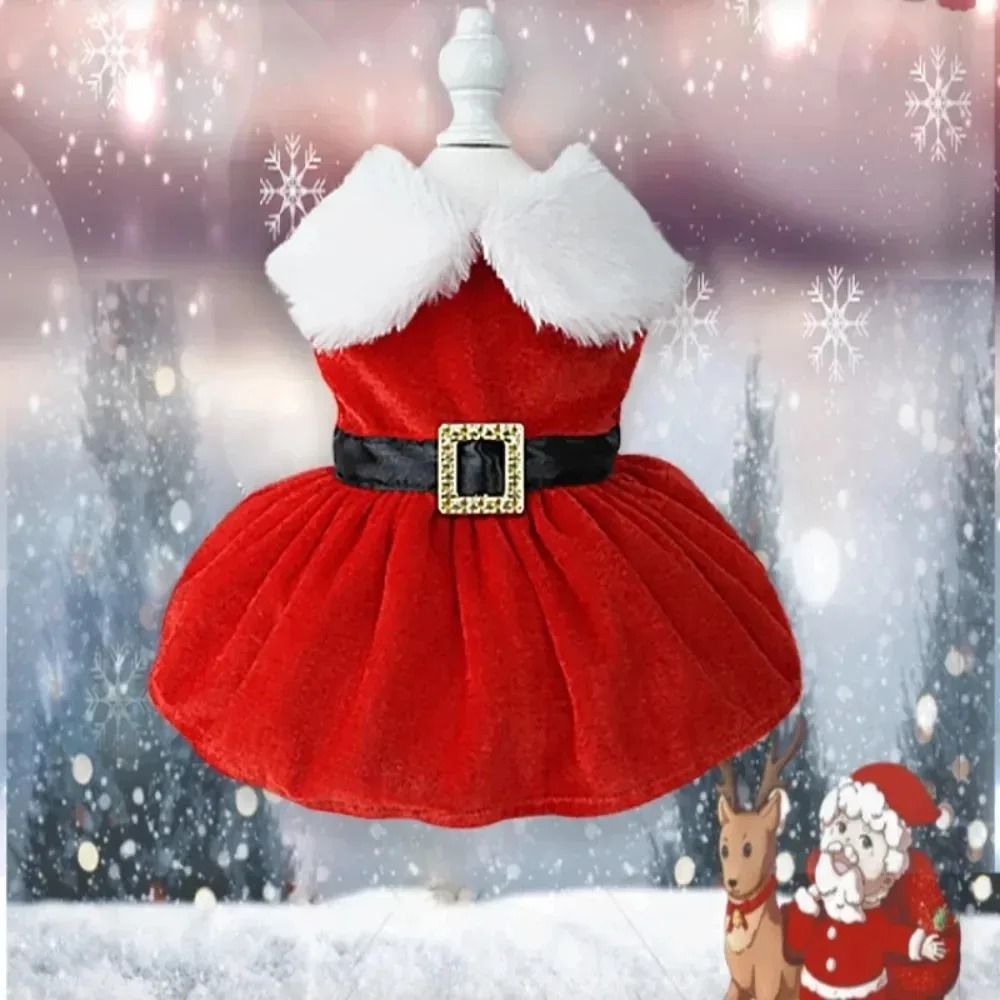 Festive Christmas Red Dress for Dogs and Cats with Warm Bow Frock Design
