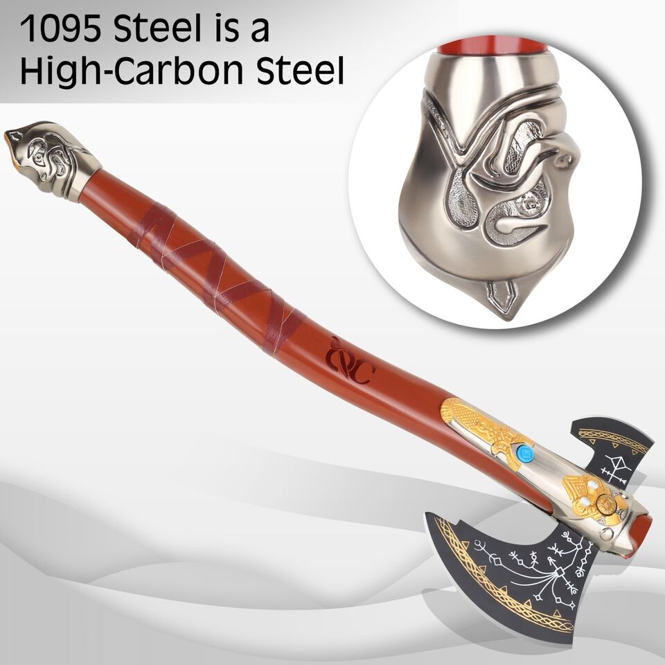 Medieval God of War Kratos Axe | 22 Inch Handmade Replica with Stainless Steel Blade & Leather Sheath | Collectible Axe