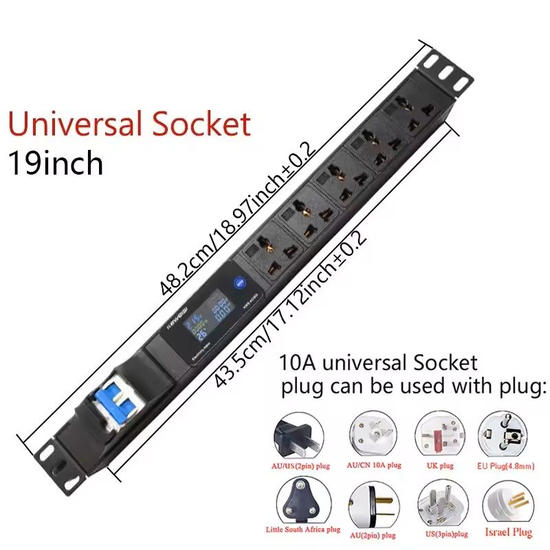 19 Inch Rack Mount PDU Power Strip with Voltmeter Ammeter Wattmeter – EU US UK Plug Options – 16A 32A 4000W 8000W