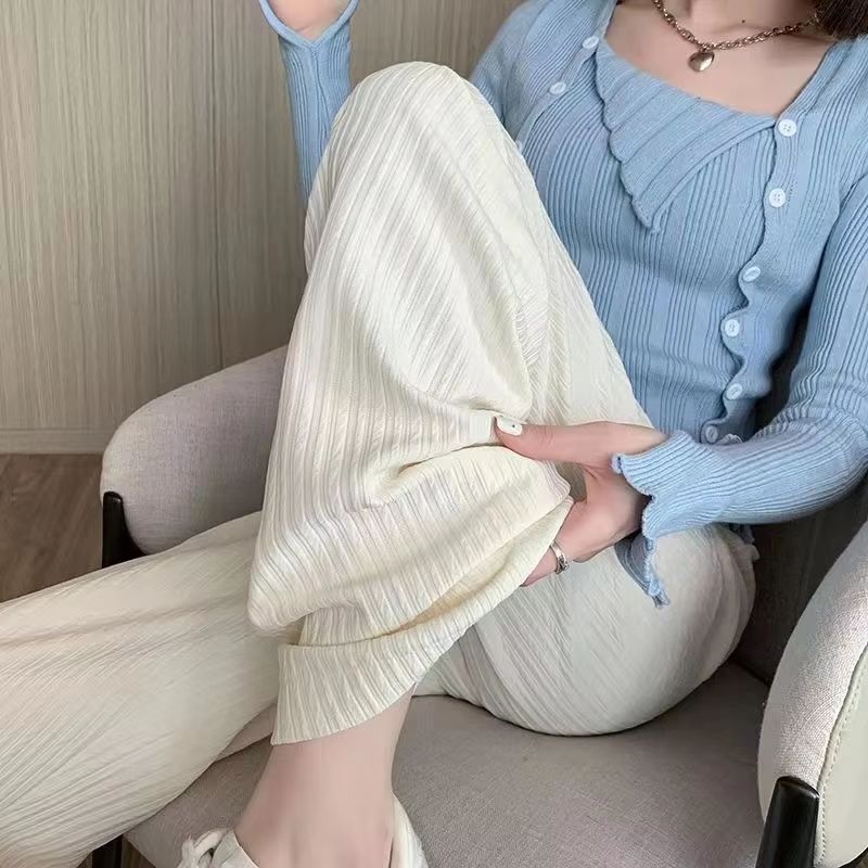 2025 High-Waist Bubble Cloud Puff Pants – Draped Wide-Leg / Narrow Straight Fit