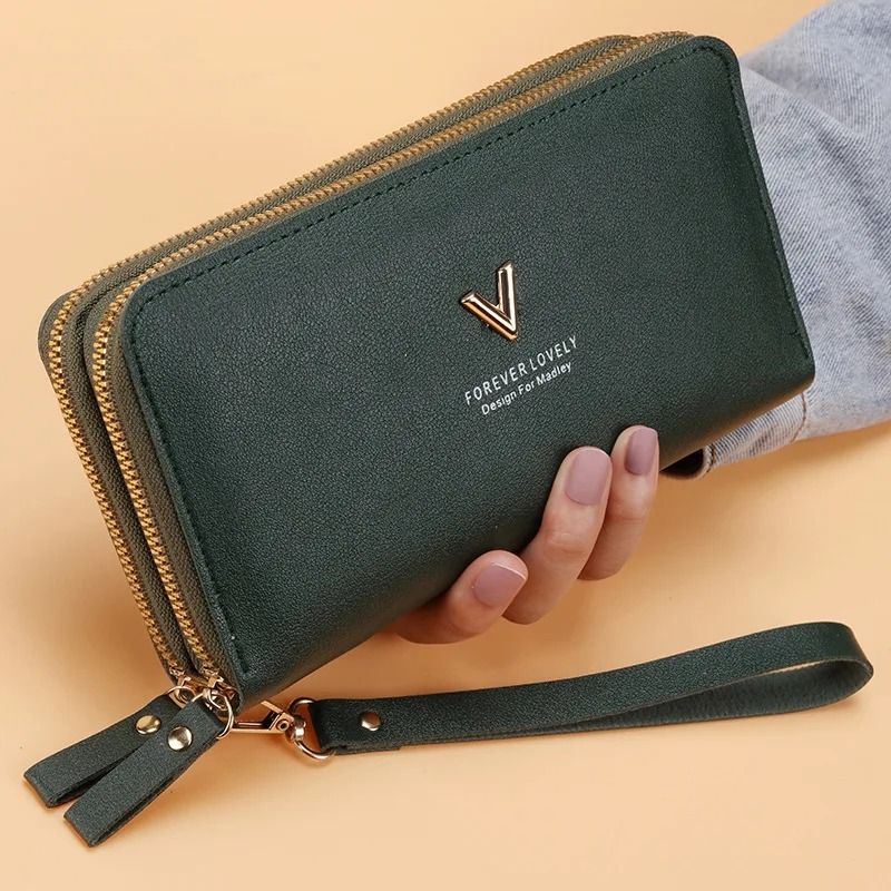 Long Womens Clutch Wallet with Double Zipper and Tassel Accent
