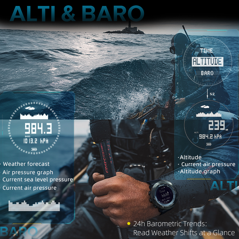 Men's Digital Dive Watch with Altimeter, Barometer, Compass & Waterproof