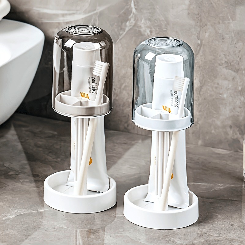 Multifunctional Plastic Toothbrush and Toothpaste Holder Set with Dustproof Cover and Water Drainage for Home Use