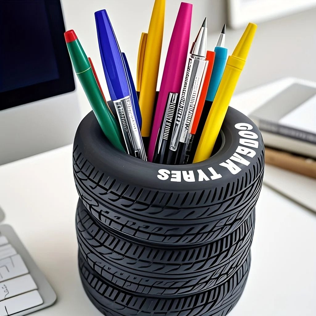 Tire-Shaped Desk Pen Holder Organizer