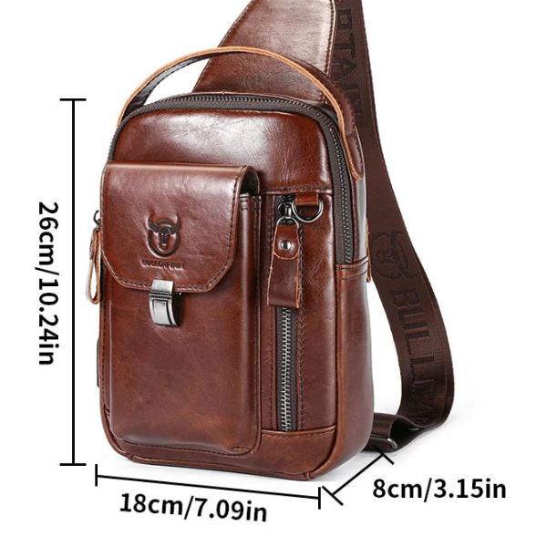 Mens Genuine Leather Anti-Theft Crossbody Bag Multifunctional Casual Chest Bag