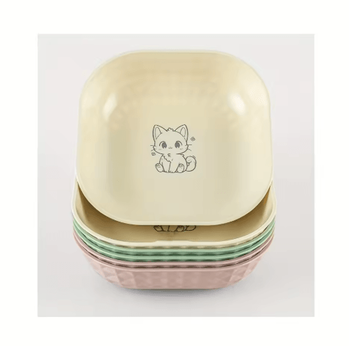 6PCS Non Slip Cat Bowls Set Shallow Whisker Relief Dishes with 5.5in Wet Food Plates