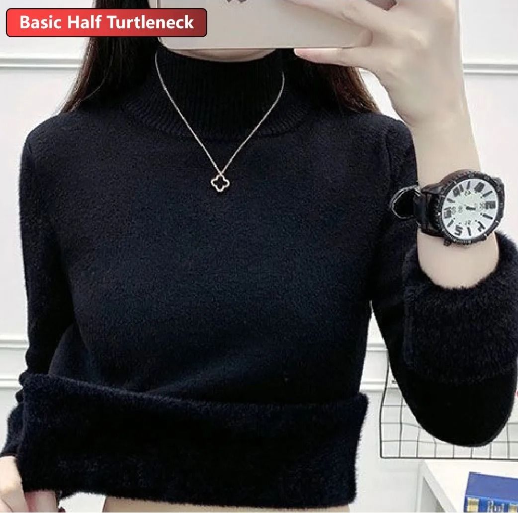Elegant Thicken Velvet-Lined Turtleneck Sweater – Slim Knit Pullover & Warm Winter Jumper
