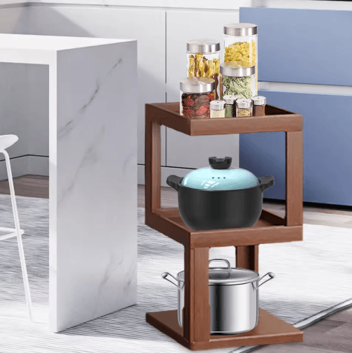 Industrial Bamboo Rotating Bookshelf 360 Spinning Narrow Shelf for Small Spaces