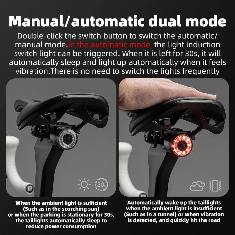 ROCKBROS Smart Brake Sensing Rear Bike Light with USB C and Waterproof Design