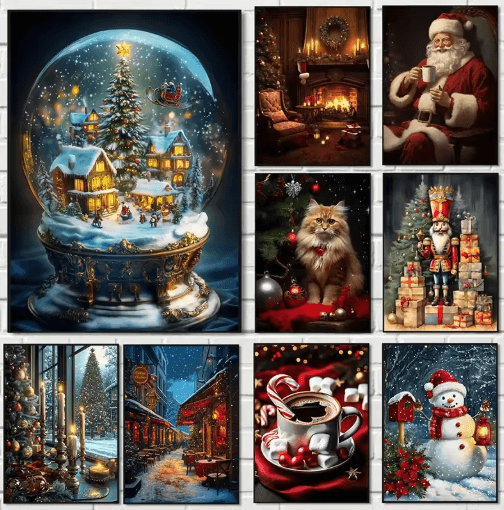 Classic Christmas Wall Art Canvas – Santa Claus & Tree Holiday Poster Decor