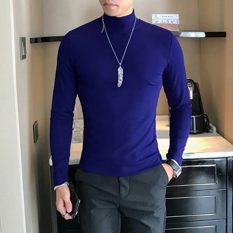 Mens Slim Fit Turtleneck Shirt Long Sleeve Stretch Base Layer Pullover