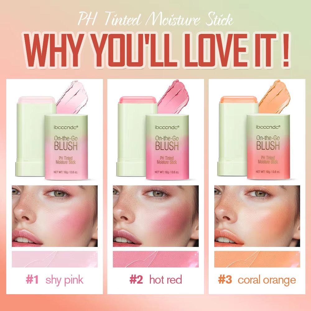 3 in 1 Temperature Changing Blush Stick Multi Use Lip and Cheek Tint Stick Hydrating Color Adapting Makeup