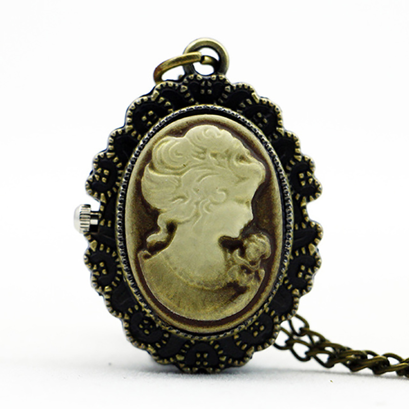 Vintage Bronze Quartz Pocket Watch with Chain Classic Elegant Timepiece