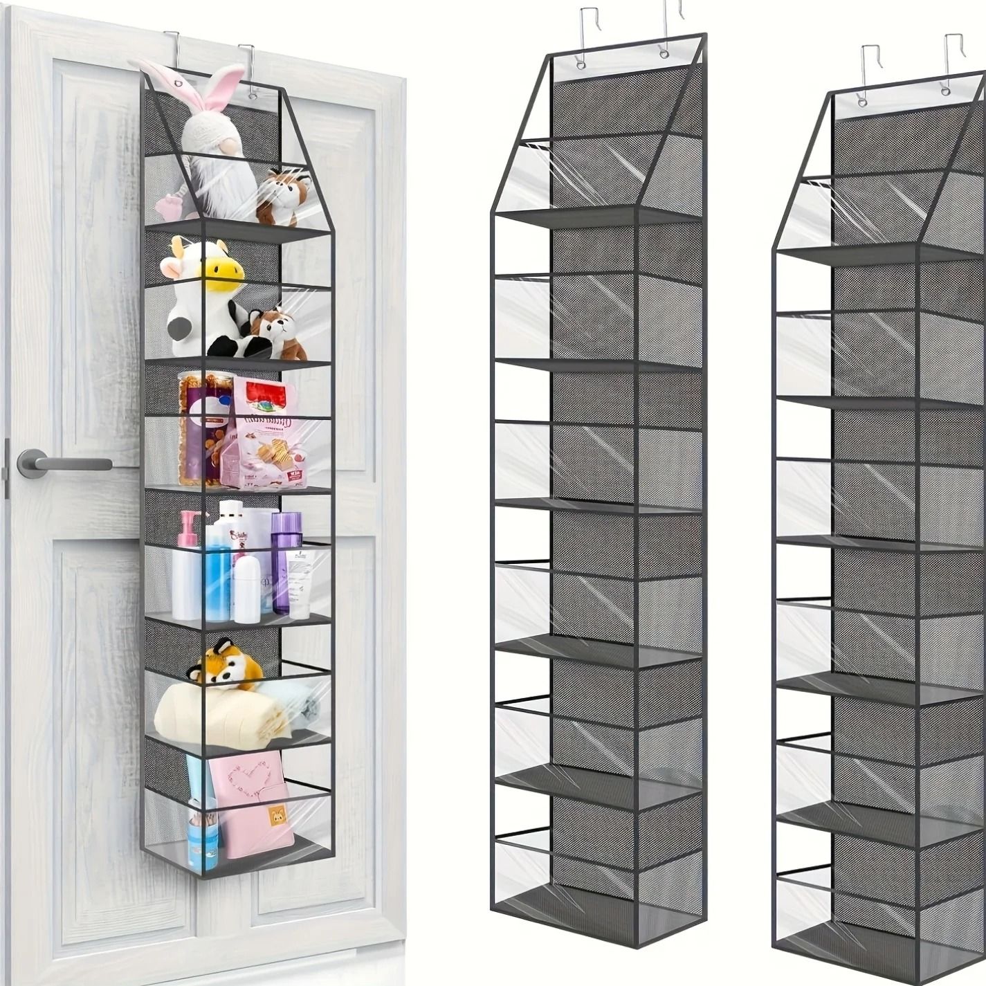 Door Mounted Yarn Storage Organizer for Knitting and Crochet with Transparent Bags and Hooks