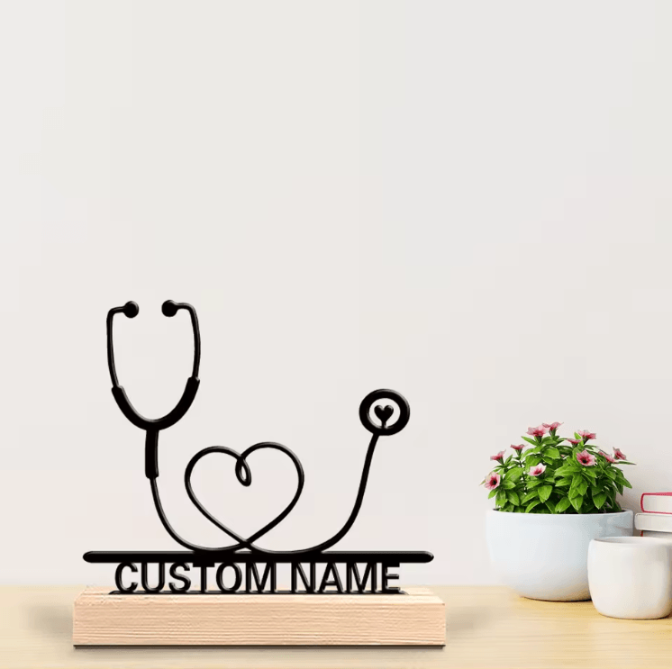 Personalized Stethoscope Metal Art Sculpture – Unique stethoscope decor statue for Doctors & Medical Gifts